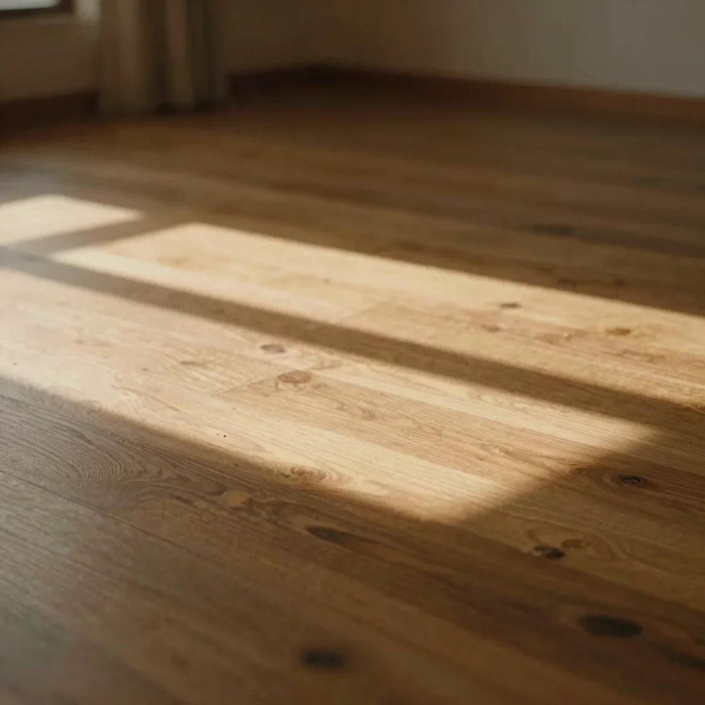 soft editorial photography of filtered natural light creating patterns on a wooden floor in a contemplative space, gentl